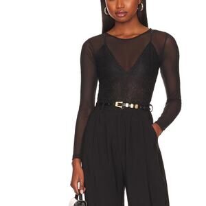 All Saints Nyla Lace Black Bodysuit Size 6 NWT Sheer Fabric Gusset Snap Closure